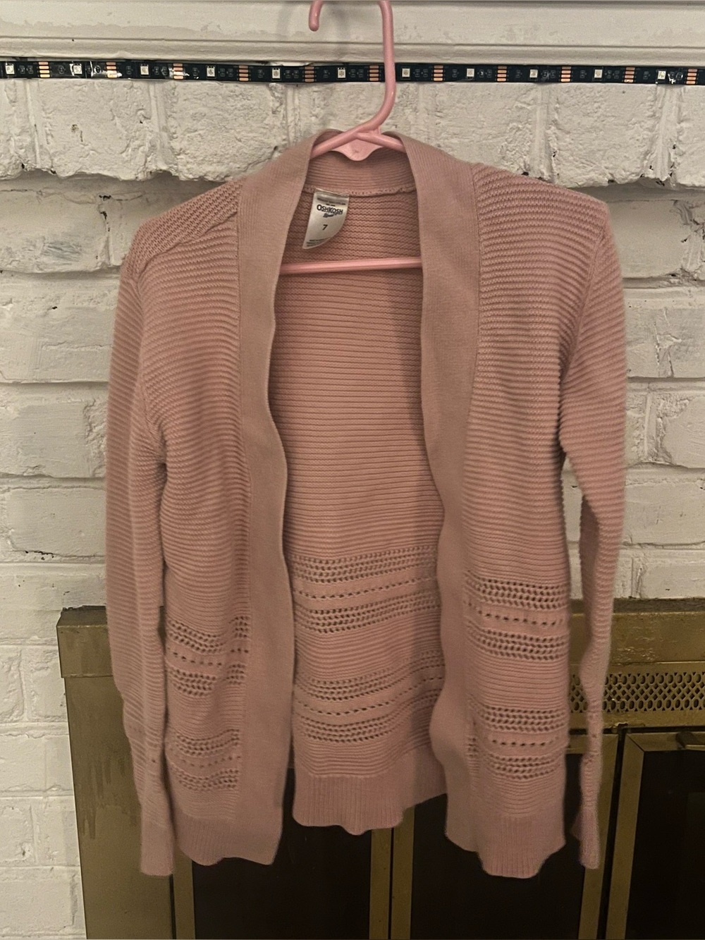 OshKosh B'gosh Pink Pointelle Knit Open Cardigan Size 7